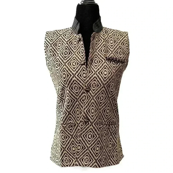 Beaded Embellished Sleeveless Button Front Vest Black Gold XS/Small - Picture 1 of 16